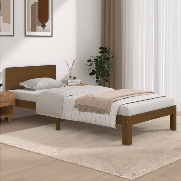 vidaXL Estructura cama sin colch&oacute;n madera pino marr&oacute;n miel 90x200 cm