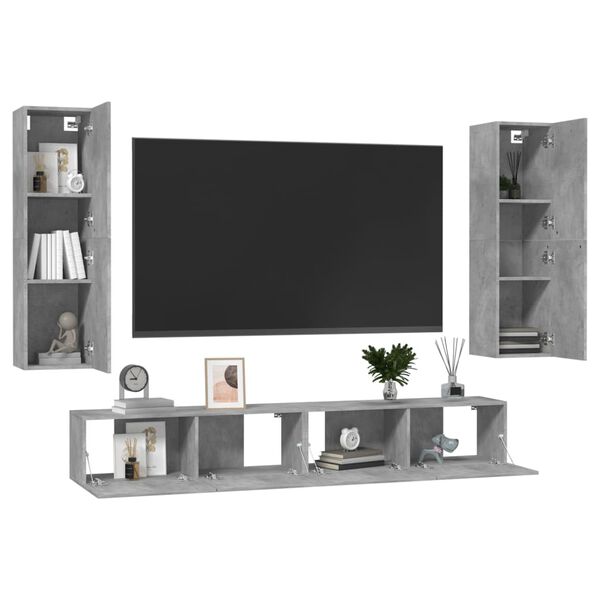 vidaXL Set de muebles de sal&oacute;n 4 pzas madera ingenier&iacute;a gris hormig&oacute;n