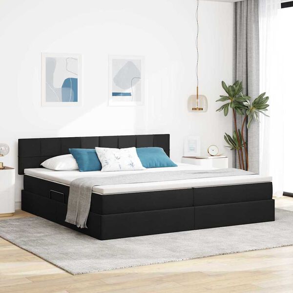 vidaXL Cama con almacenamiento y LED con LED Negro 200 x 200 cm tela