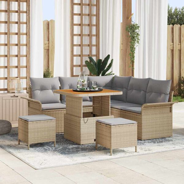 vidaXL Conjunto de sof&aacute; de jard&iacute;n con coj&iacute;n 8 pcs Beige y Gris Claro