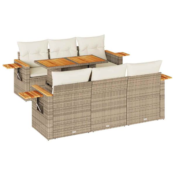 vidaXL Set sof&aacute;s jard&iacute;n y cojines 7 pzas rat&aacute;n sint&eacute;tico acacia beige