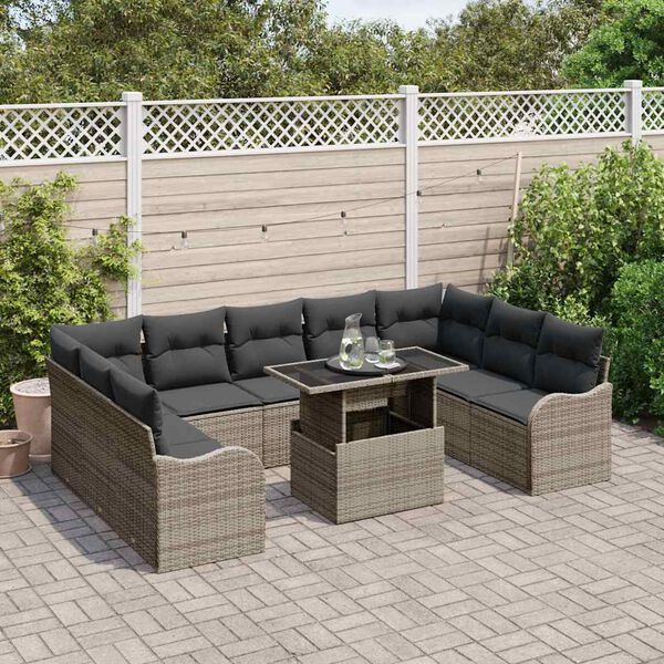 vidaXL Conjunto de sofá de jardín 10 pcs Gris Rattan de Poliéster