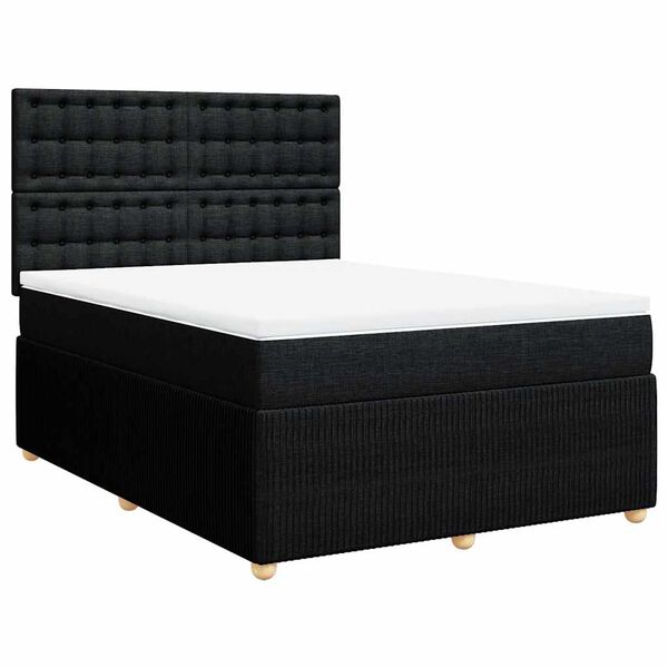 vidaXL Cama box spring con colch&oacute;n tela negro 140x200 cm