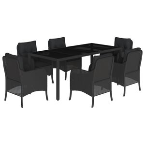 vidaXL Set de comedor de jard&iacute;n 7 pzas y cojines rat&aacute;n sint&eacute;tico negro