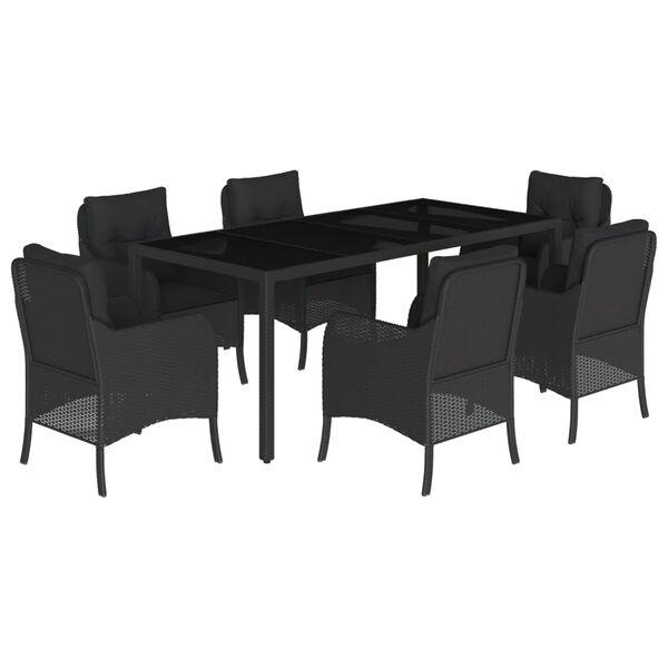 vidaXL Set de comedor de jard&iacute;n 7 pzas y cojines rat&aacute;n sint&eacute;tico negro