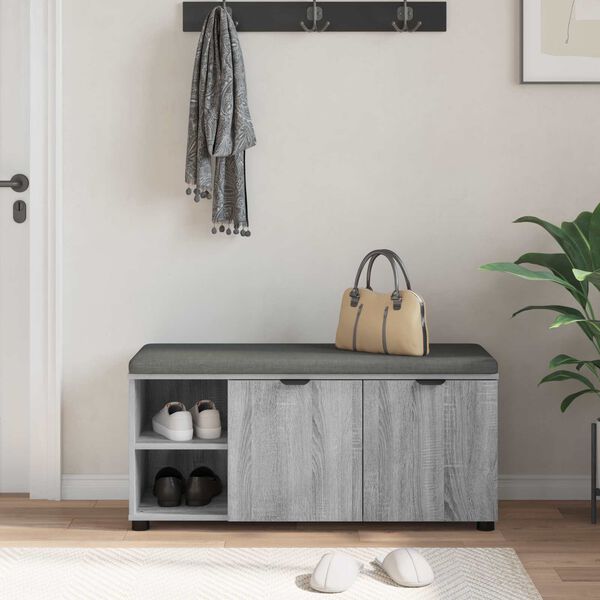 vidaXL Banco de entrada con coj&iacute;n Gris Sonoma 100 x 38 x 46 cm
