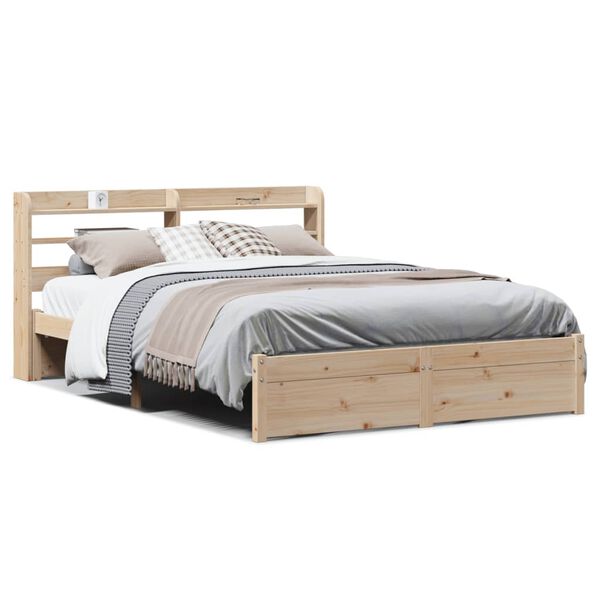 vidaXL Estructura de cama con cabecero madera maciza pino 135x190 cm