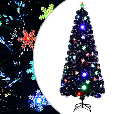 vidaXL Árbol de Navidad copos de nieve LED fibra óptica negro 180 cm