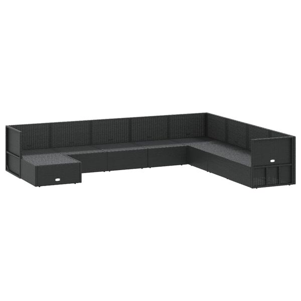 vidaXL Set de muebles de jard&iacute;n 9 pzas y cojines rat&aacute;n sint&eacute;tico negro