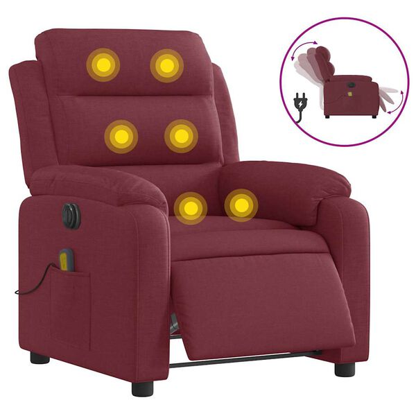 vidaXL Sill&oacute;n de masaje reclinable el&eacute;ctrico tela rojo tinto