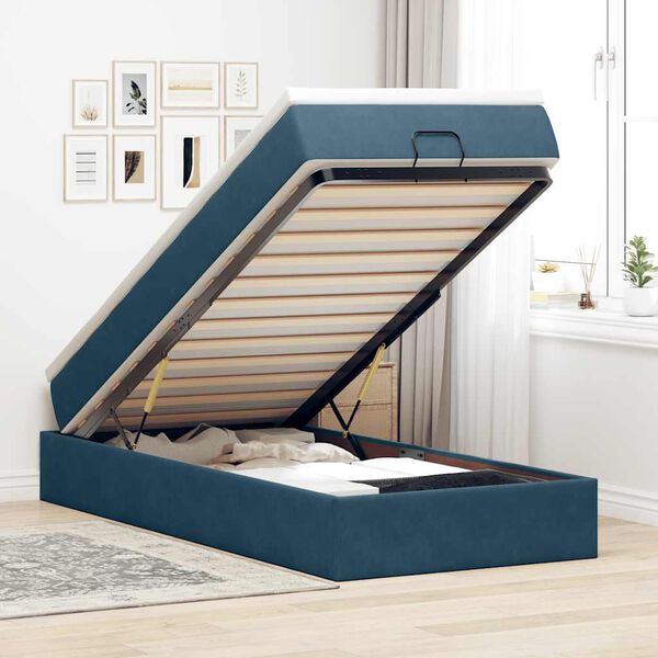 vidaXL Estructura de cama otomana con colch&oacute;n terciopelo azul oscuro