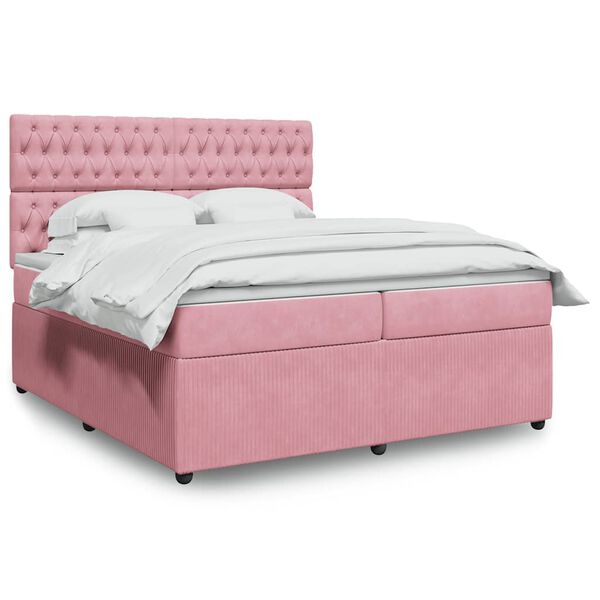vidaXL Cama box spring con colch&oacute;n terciopelo rosa 200x200 cm