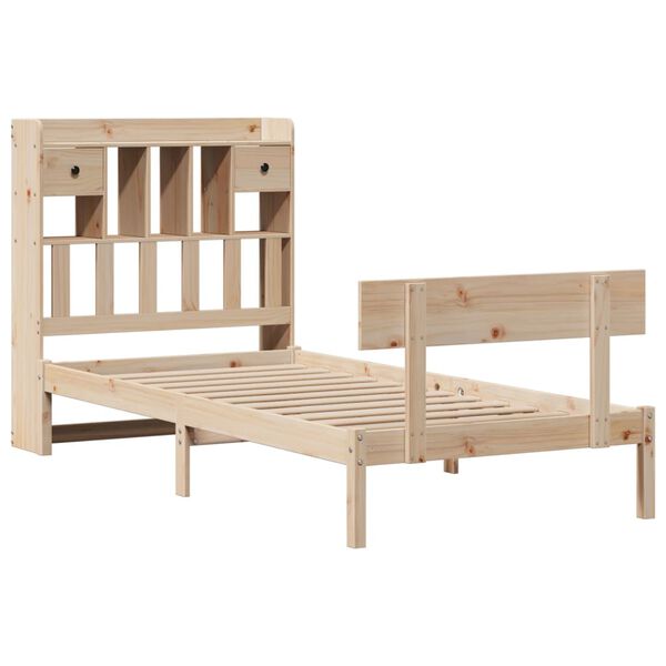 vidaXL Cama con estanter&iacute;a sin colch&oacute;n madera maciza de pino 75x190 cm