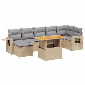vidaXL Juego de sof&aacute;s de jard&iacute;n con cojines beige 8 pzas rat&aacute;n PE