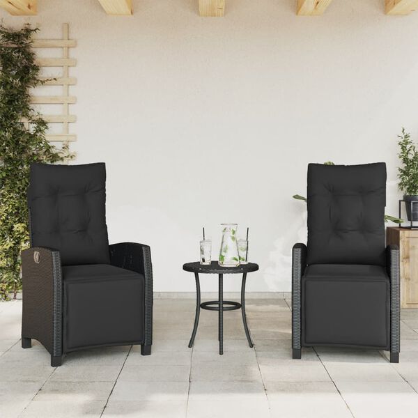 vidaXL Sillones reclinables jardín con reposapiés 2 uds ratán PE negro
