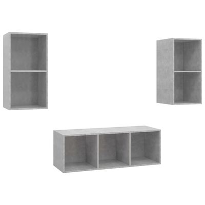 vidaXL Juego de mueble para TV de 3 piezas aglomerado gris hormigón