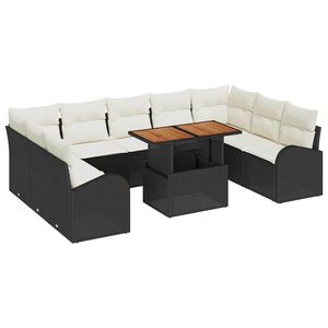 vidaXL Conjunto de sof&aacute; de jard&iacute;n 10 uds. Negro y crema