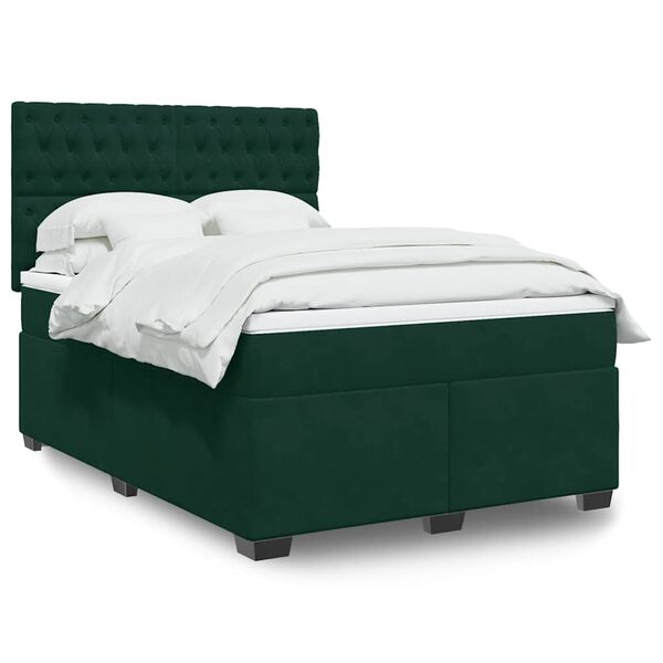 vidaXL Cama box spring con colch&oacute;n terciopelo verde oscuro 140x190 cm