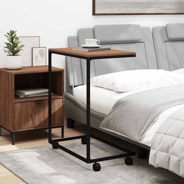 vidaXL Mesa auxiliar con ruedas madera de ingenier&iacute;a negra 55x35x70 cm