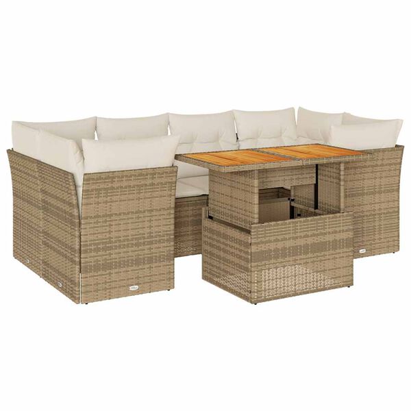 vidaXL Set sof&aacute;s de jard&iacute;n 7 piezas y cojines rat&aacute;n sint&eacute;tico beige