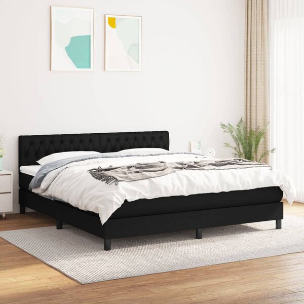 vidaXL Cama box spring con colch&oacute;n tela negro 180x200 cm