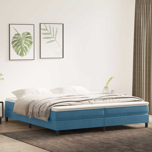 vidaXL Cama box spring sin colch&oacute;n terciopelo azul oscuro 200x220 cm