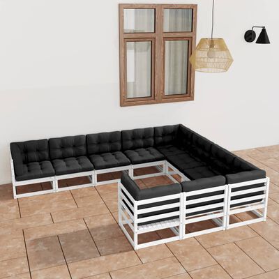 vidaXL Set de muebles de jardín 10 pzas con cojines madera pino blanco