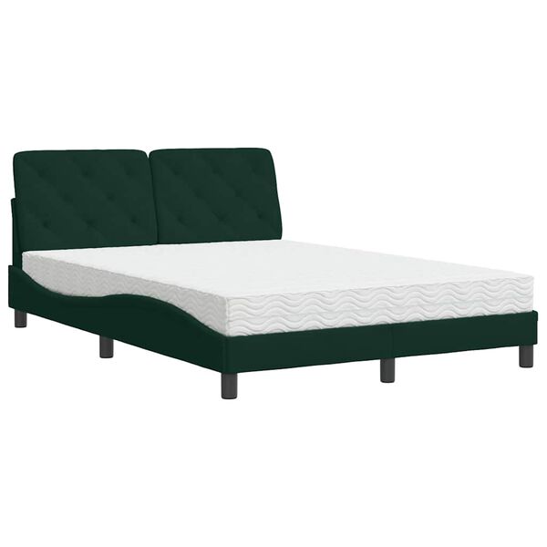 vidaXL Cama con colch&oacute;n terciopelo verde oscuro 140x200 cm
