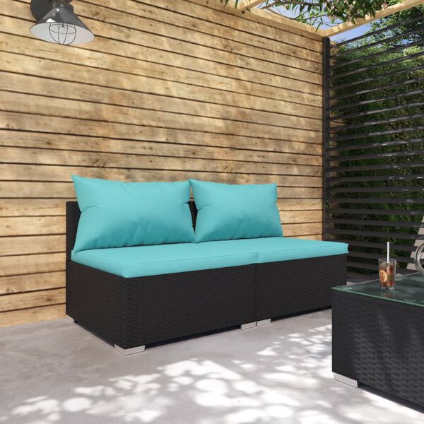 vidaXL Set de muebles de jard&iacute;n 2 pzas y cojines rat&aacute;n sint&eacute;tico negro