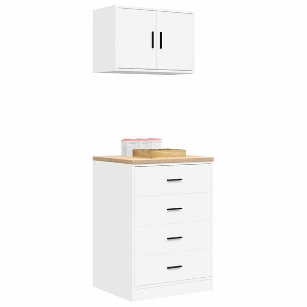 vidaXL Armarios 2 uds para garaje madera de ingeniería blanco