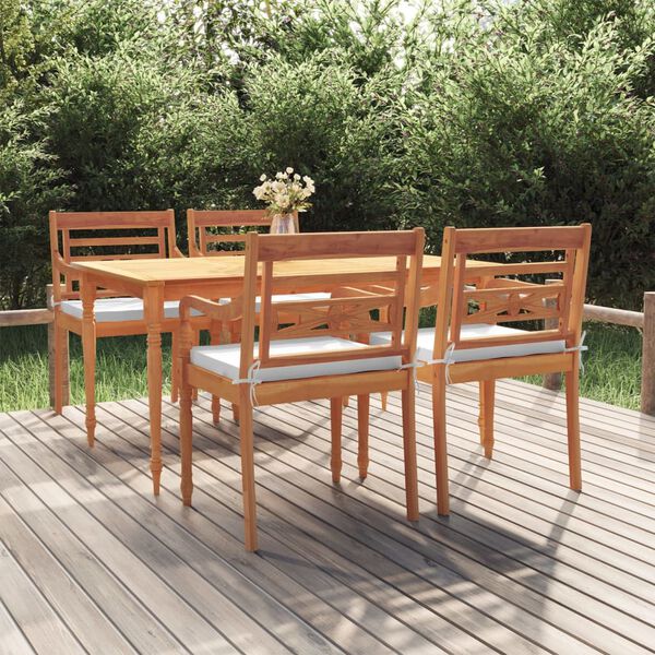 vidaXL Juego comedor de jardín 5 pzas y cojines madera maciza de teca