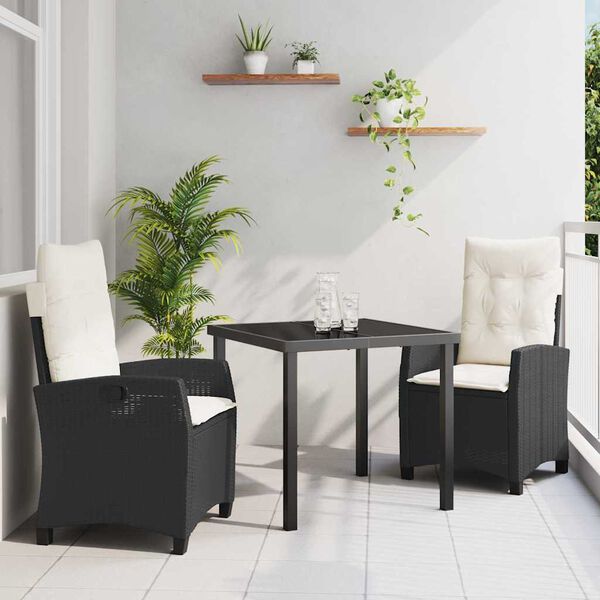 vidaXL Conjunto de Comedor de Jard&iacute;n 3 pcs Negro rat&aacute;n sint&eacute;tico