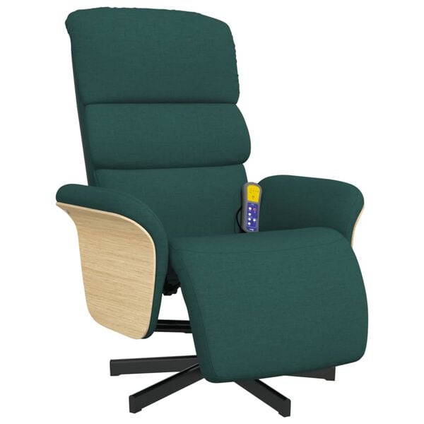vidaXL Sill&oacute;n reclinable de masaje con reposapi&eacute;s tela verde oscuro