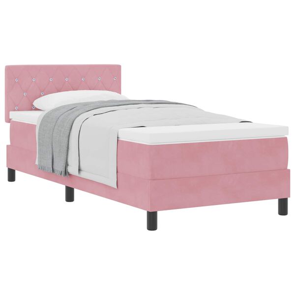 vidaXL Cama tipo Box Spring con colch&oacute;n Rosa 90 x 200 cm Terciopelo