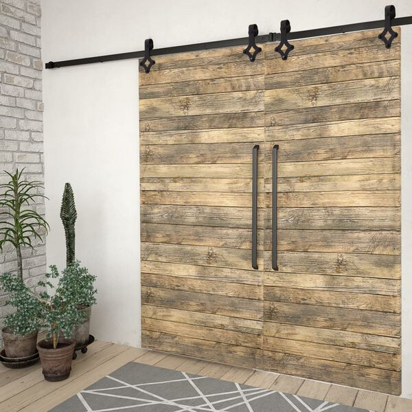 vidaXL Kit de herrajes de puertas correderas acero negro 2 uds 183 cm