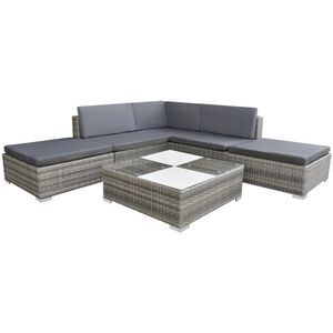 vidaXL Set de sof&aacute;s de jard&iacute;n 6 piezas y cojines rat&aacute;n sint&eacute;tico gris