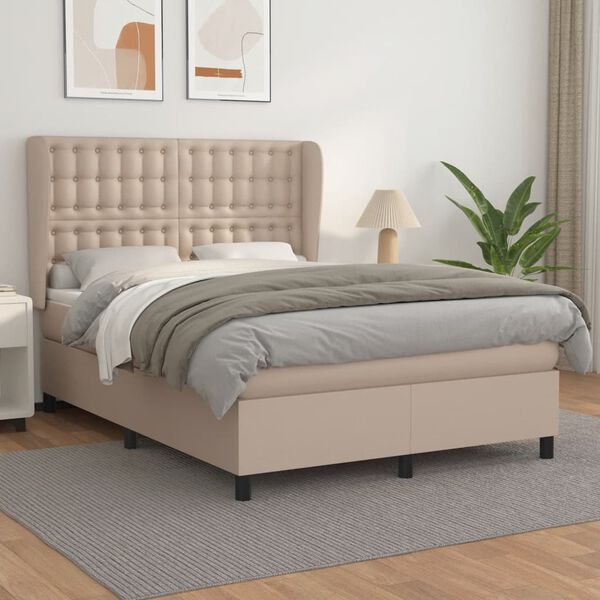 vidaXL Cama box spring con colch&oacute;n cuero sint&eacute;tico capuchino 140x190cm