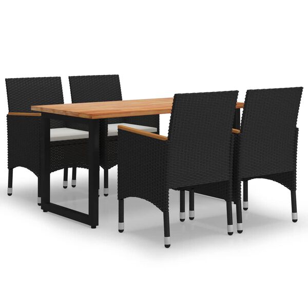 vidaXL Juego muebles jard&iacute;n 5 pzas con cojines rat&aacute;n sint&eacute;tico negro