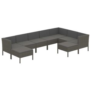 vidaXL Set de muebles de jard&iacute;n 9 pzas y cojines rat&aacute;n sint&eacute;tico gris