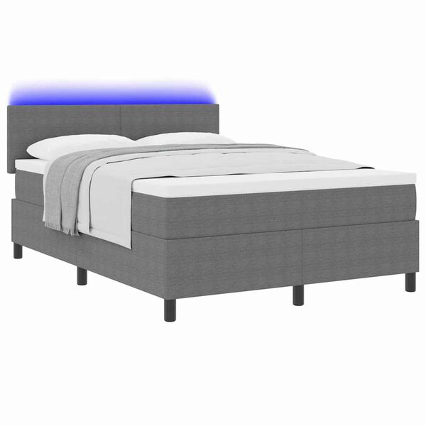 vidaXL Cama Box Spring LED Gris claro y . 160 x 200 cm Tela de Pana