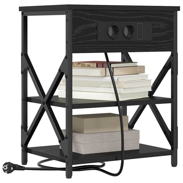 vidaXL Armario de Noche con estante Roble Negro 41 x 31 x 51 cm