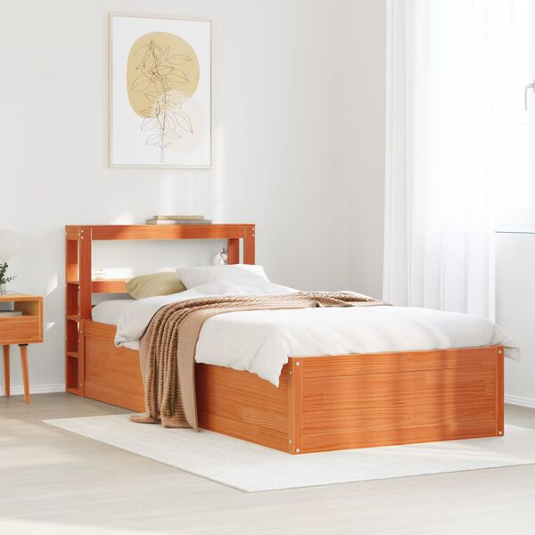 vidaXL Estructura cama con cabecero madera pino marr&oacute;n cera 90x200 cm