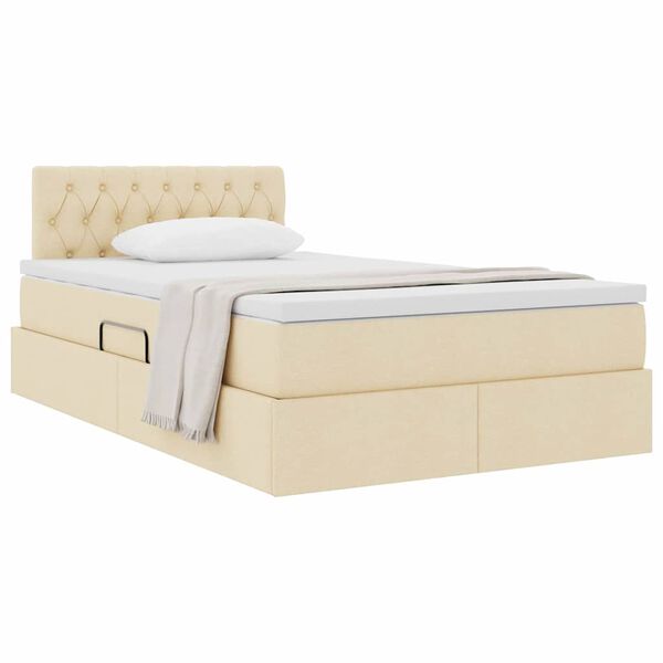 vidaXL Cama con almacenamiento y colchón Crema 120 x 200 cm