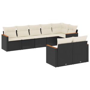 vidaXL Set de sof&aacute;s de jard&iacute;n 8 piezas y cojines rat&aacute;n sint&eacute;tico negro