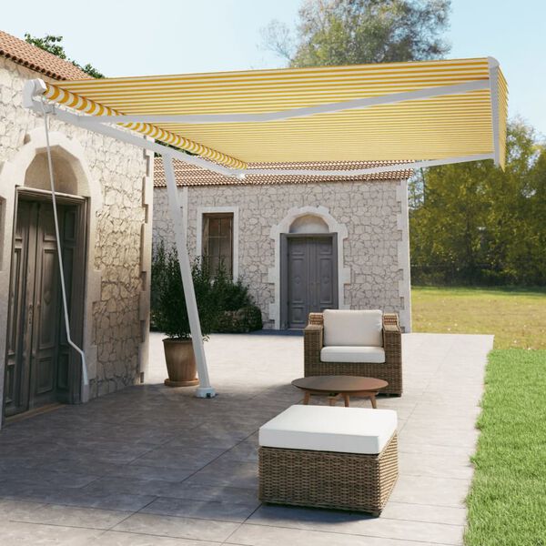 vidaXL Toldo de pie retr&aacute;ctil manual amarillo y blanco 500x350 cm