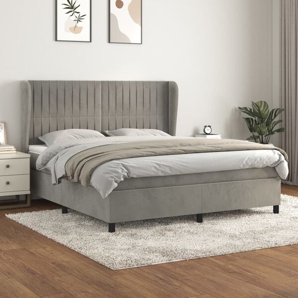 vidaXL Cama box spring con colch&oacute;n terciopelo gris claro 160x200 cm