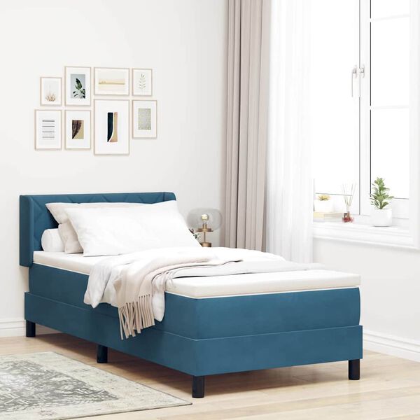 vidaXL Cama tipo Box Spring Azul Oscuro 190 x 90 cm Poli&eacute;ster