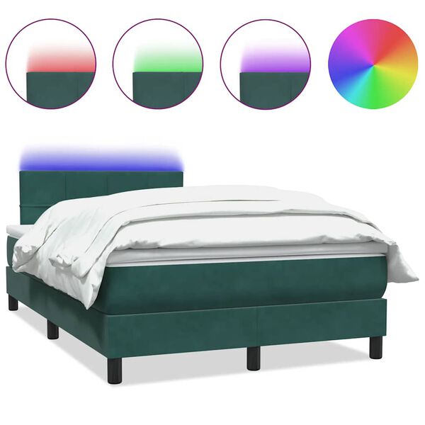 vidaXL Cama box spring con colch&oacute;n y LED terciopelo verde oscuro 120x220 cm