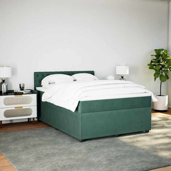 vidaXL Cama box spring con colch&oacute;n terciopelo verde oscuro 160x200 cm