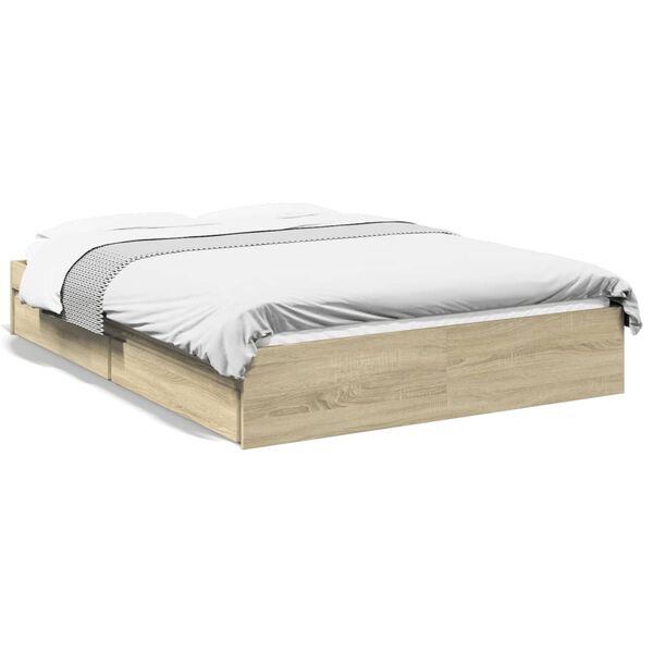 vidaXL Cama con cajones madera ingenier&iacute;a roble Sonoma 140x190 cm